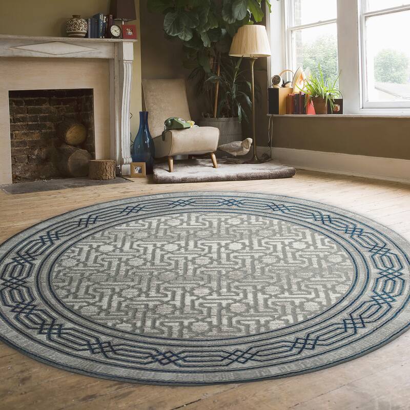 Admire Home Living Sognatore 1231 Transitional Bordered Area Rug - 5'3" X 5'3" - Blue