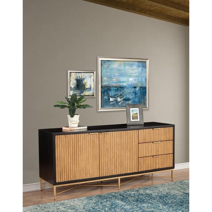 Origins by Alpine Larsen TV Console in Black - 64 inches in width