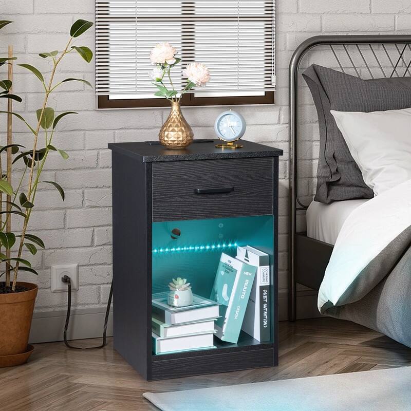 LED Light Nightstand with USB - Black