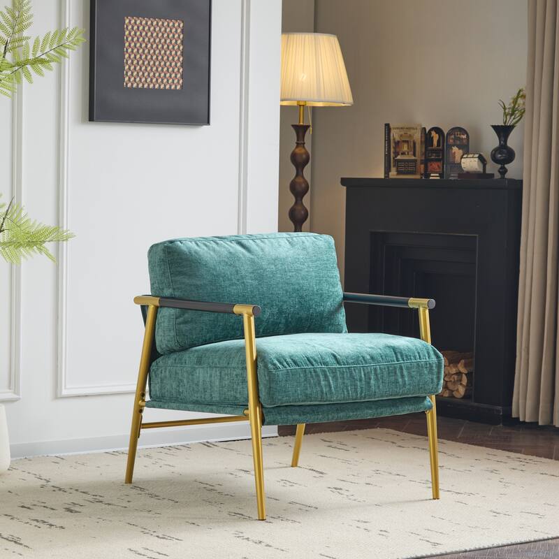 Accent Chair with Metal Frame - Gold,Teal Blue