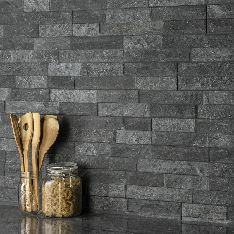 Merola Tile Ordino Black 3-1/4" x 17-1/2" Porcelain Wall Tile