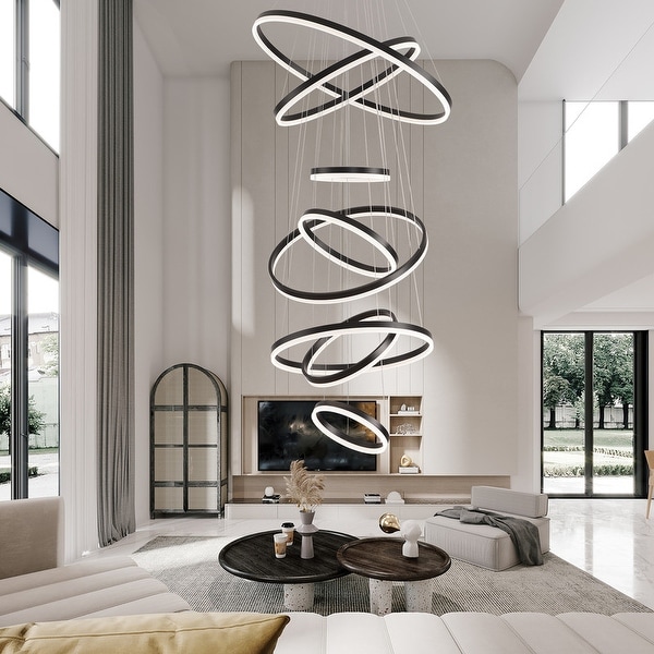 8 Rings Chandelier Large Modern Led Chandelier for High Ceiling Foyer 31.4 23.6 11.8 23.6 15.7 23.6 15.7 11.8 On Sale Bed Bath Beyond 42209934
