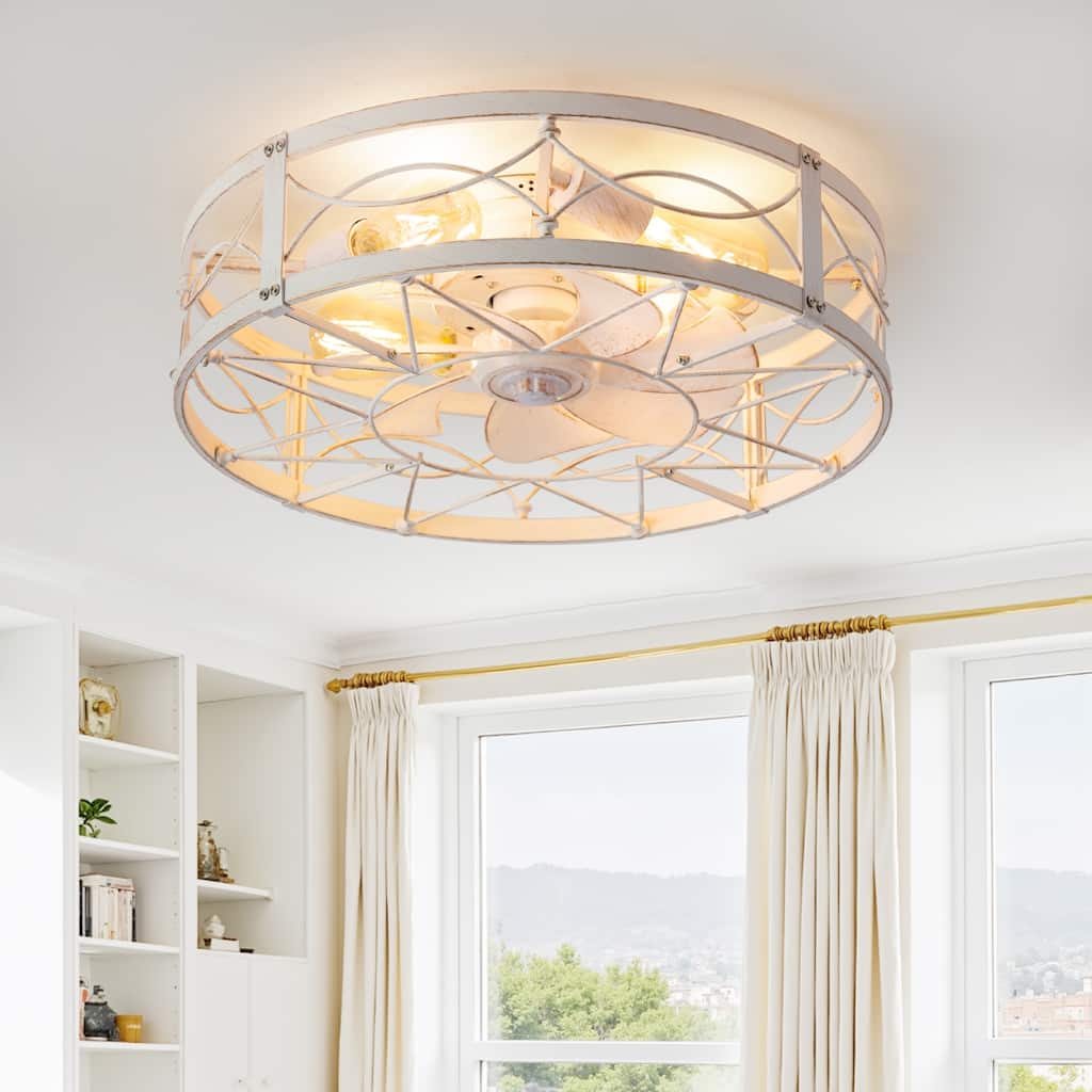 20-in Vintage Distressed White Caged Ceiling Fan with Light and Remote (7-Blade)
