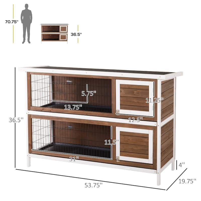 Spacious Pet House,2-Story Large Rabbit Hutch is designed for convenient cleaning - Brown