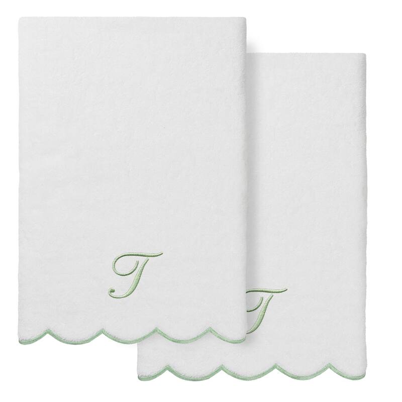 Authentic Hotel and Spa 100% Turkish Cotton Green ADORNIA Scallop Personalized 2 Piece Bath Towel Set - 2 Bath Towels - T