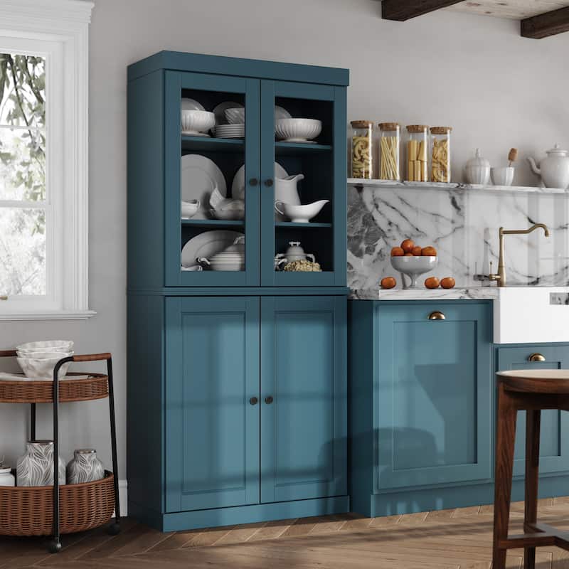 Palace Imports 100% Solid Wood Pantry Cabinet with Frosted, Clear Glass or Solid Doors and Adjustable Shelves