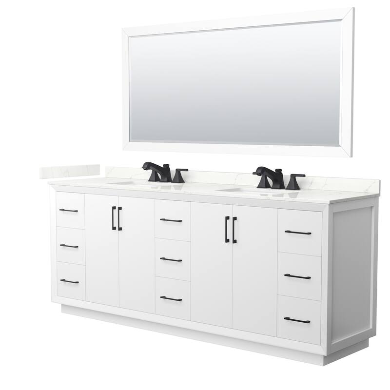 Wyndham Collection WCF414184D-QTZ-US3M70 Strada 84" Free Standing - White / Giotto Quartz Top / Matte Black Hardware