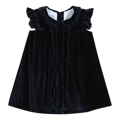 Lil Cactus Navy Blue Velvet Flutter Sleeve Dress