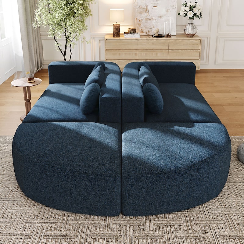 Curved Modular Sectional Boneless Upholstered Sofa Convertible Sleeper Sofa Bed, Free Combination, Boucle Deep Seating Sofa