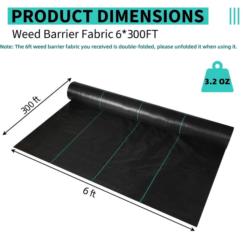 Weed Barrier Fabric, Heavy Duty Landscape Weed Block Fabric, Woven Driveway Garden Cloth for Yard - 3.2oz 6*300FT