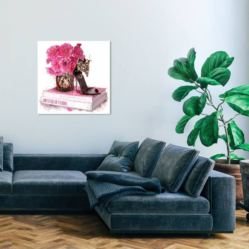 Wynwood Studio Canvas Fashion and Glam Fashionista Book Stack Pink and Glam Wall Art Canvas Print - 30 x 30