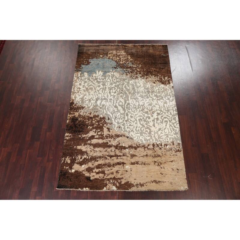 Modern Vegetable Dye Wool/ Silk Abstract Area Rug Hand-knotted Carpet - 6'3" x 9'8"