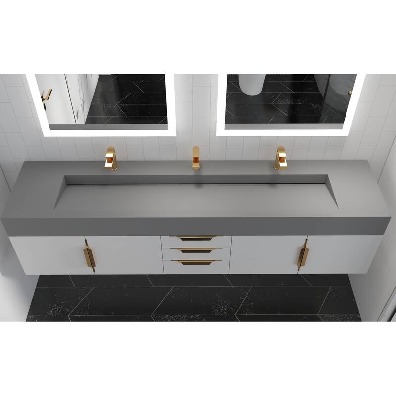 Nile 84" Wall Mounted Bathroom Vanity Set gr/ Gray Top