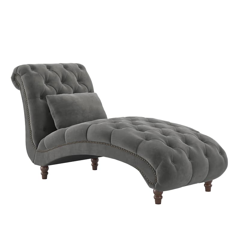 Knightsbridge Tufted Oversized Chaise Lounge by iNSPIRE Q Artisan - Dark Grey Velvet