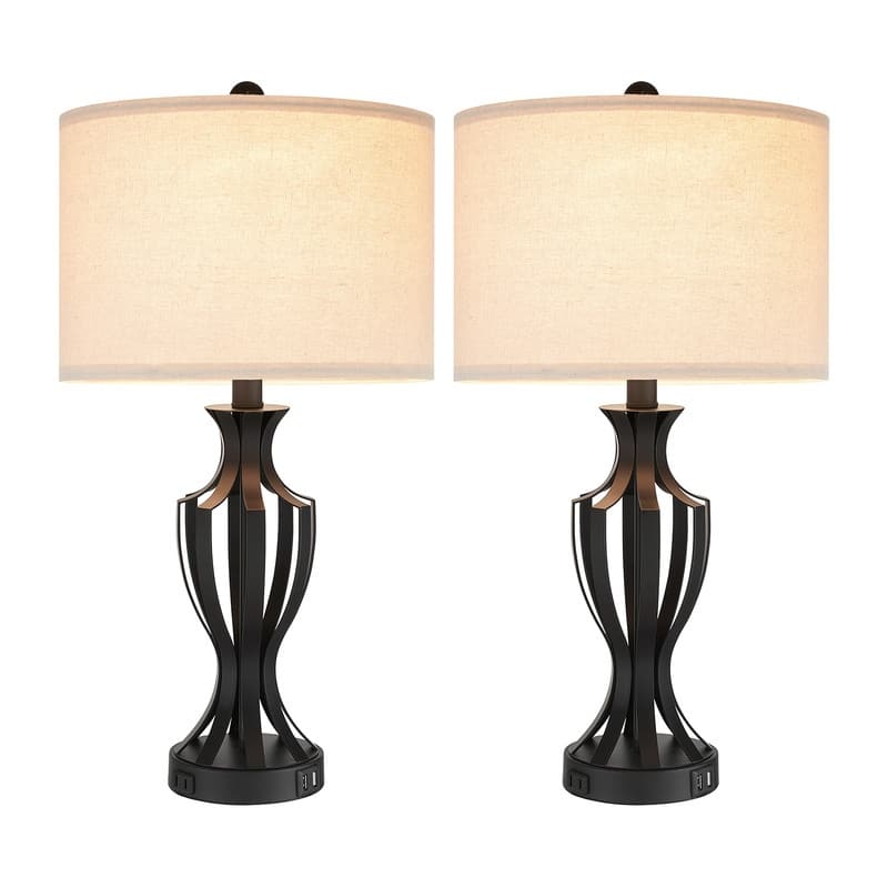 KAWOTI 23" Touch Control Table Lamp Set with Bulbs, USB Port(set of 2) - W12" * H23.25"