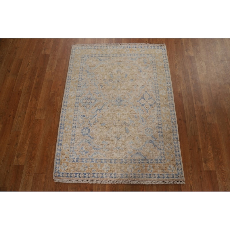 Hand Knotted Oriental 100% Wool Carpet Transitional Geometric Brown Oushak Area Rug - 3' 10'' X 2' 11''