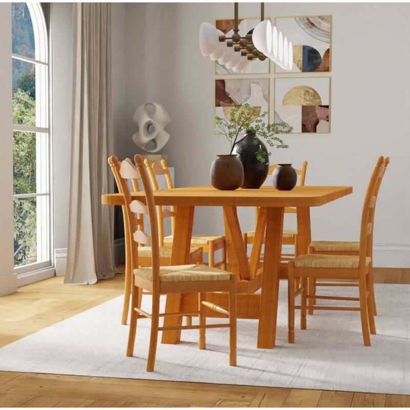 Woven Seat Ladder Back Dining Chair - 38" - Brown