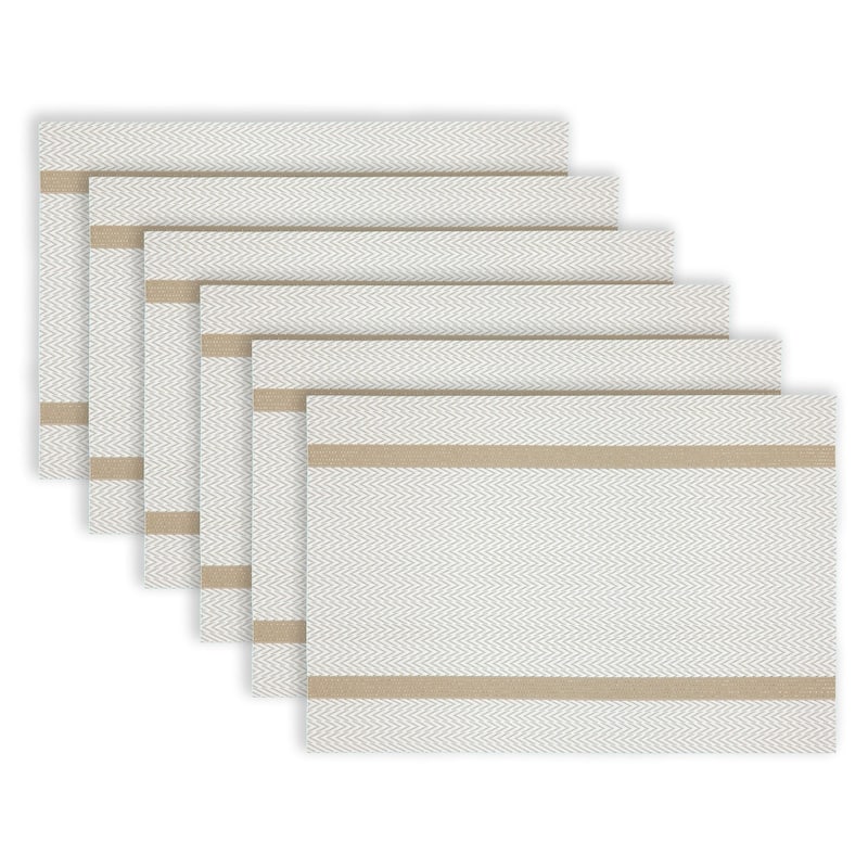 Dainty Home Annandale Vinyl Reversible Rectangular Placemat Set Of 6 - 12" x 18" - White And Gold