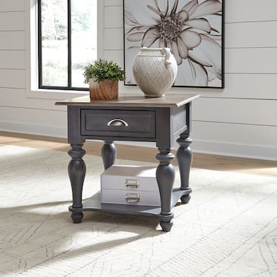 Ocean Isle Slate and Weathered Pine Drawer End Table