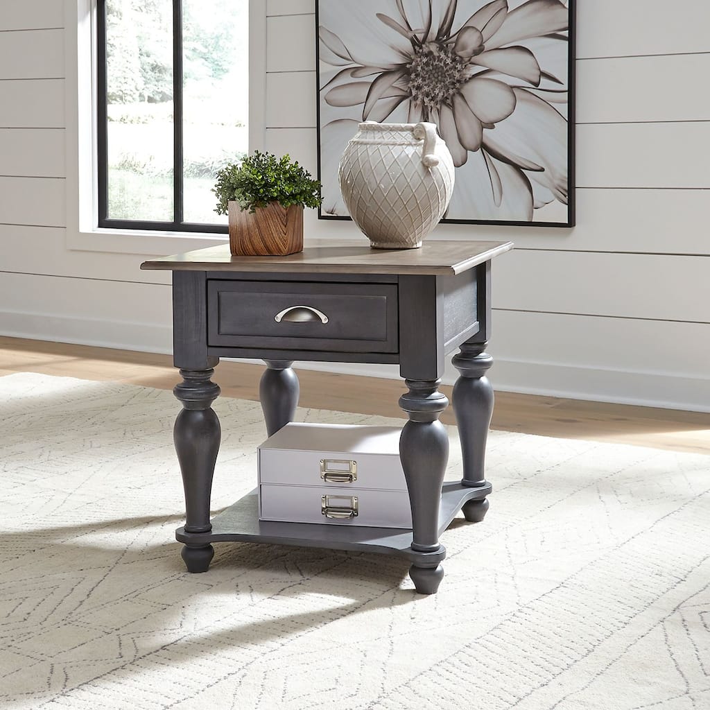 Ocean Isle Slate and Weathered Pine Drawer End Table