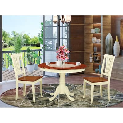 HomeStock 3-Piece Round Buttermilk and Cherry Finish Solid Wood Top Dining Table with 2 Chairs