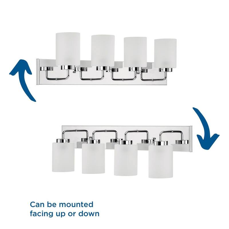 Merry Collection Four-Light Polished Chrome and Etched Glass Transitional Style Bath Vanity Wall Light