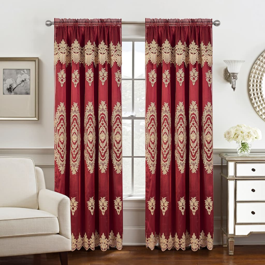 Dayton Embroidered Window Curtain Panel with Attached Valance