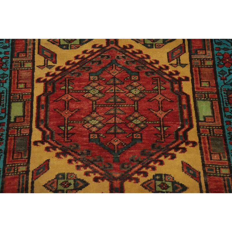 Hand Knotted Oriental 100% Wool Carpet Traditional Geometric Yellow & Gold Ardebil Runner Rug - 7' 1'' X 3' 2''