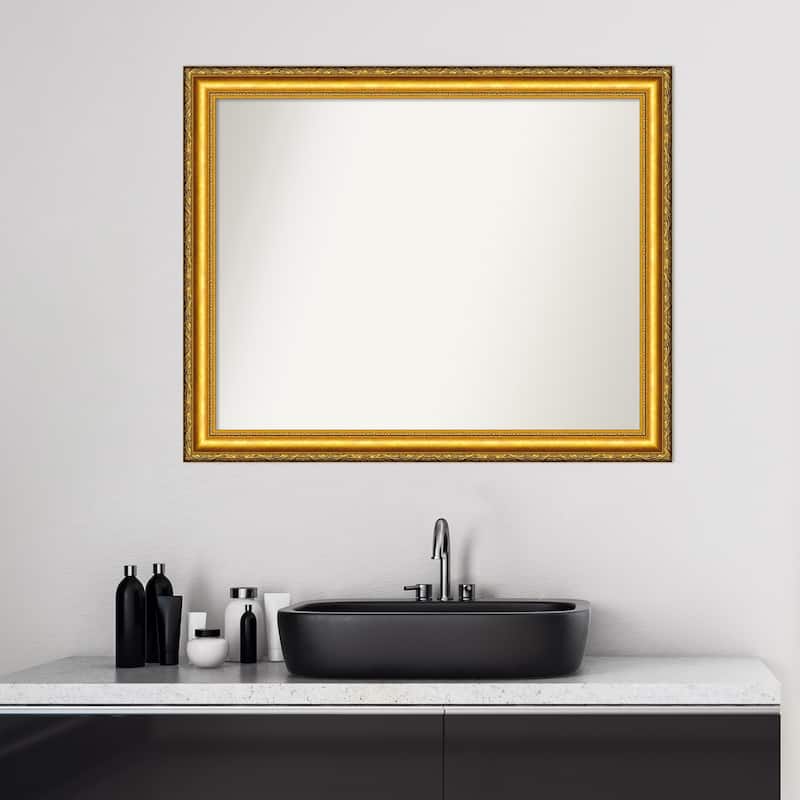Non-Beveled Wood Bathroom Wall Mirror - Colonial Embossed Gold Frame