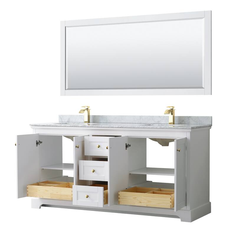Avery 72-inch Double Vanity, Marble Top, Square Sinks, 70-inch Mirror