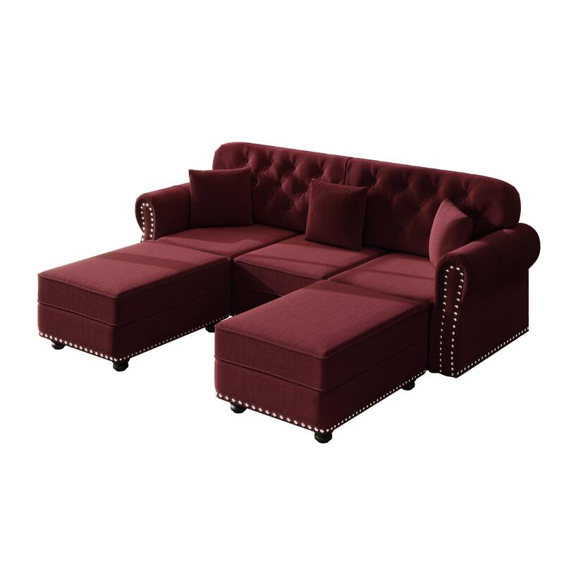 Mid Century Modern Couch, Velvet Chesterfield Sofa Button Tufted Oversized Loveseat Sofa with Nailhead Trim & Roll Armrests