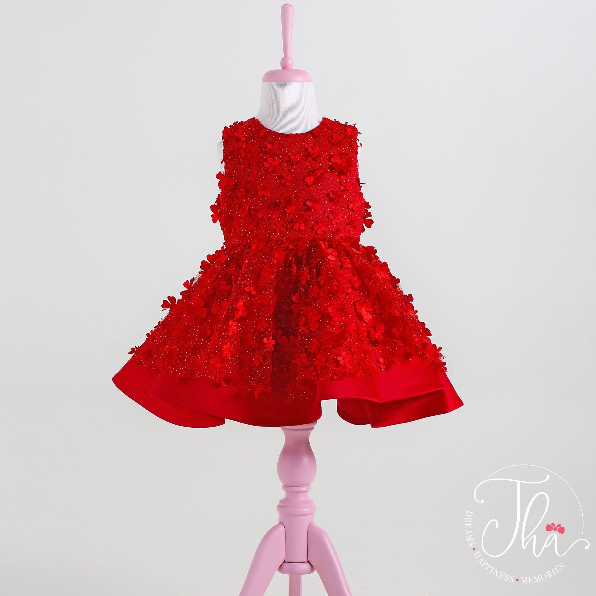 Special Occasion Dress with Flowers on Tulle and Skirt