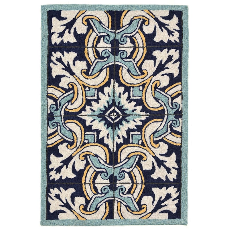 Liora Manne Ravella Floral Tile Indoor/Outdoor Rug Navy 7'6" x 9'6"