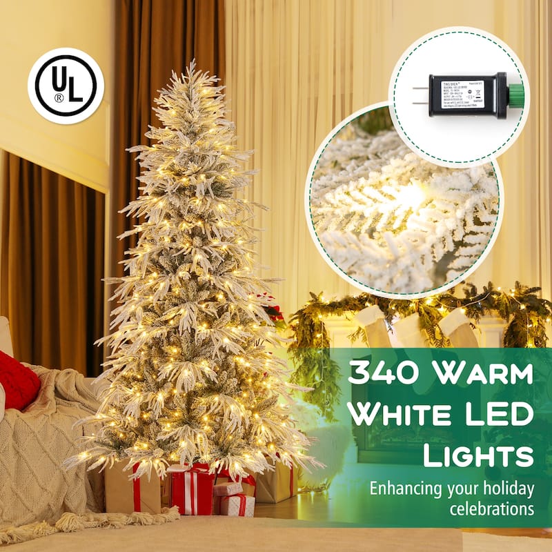 Costway 6/7/8 FT Artificial Christmas Tree with 820 PE PVC Branch Tips - Green & White - See Details