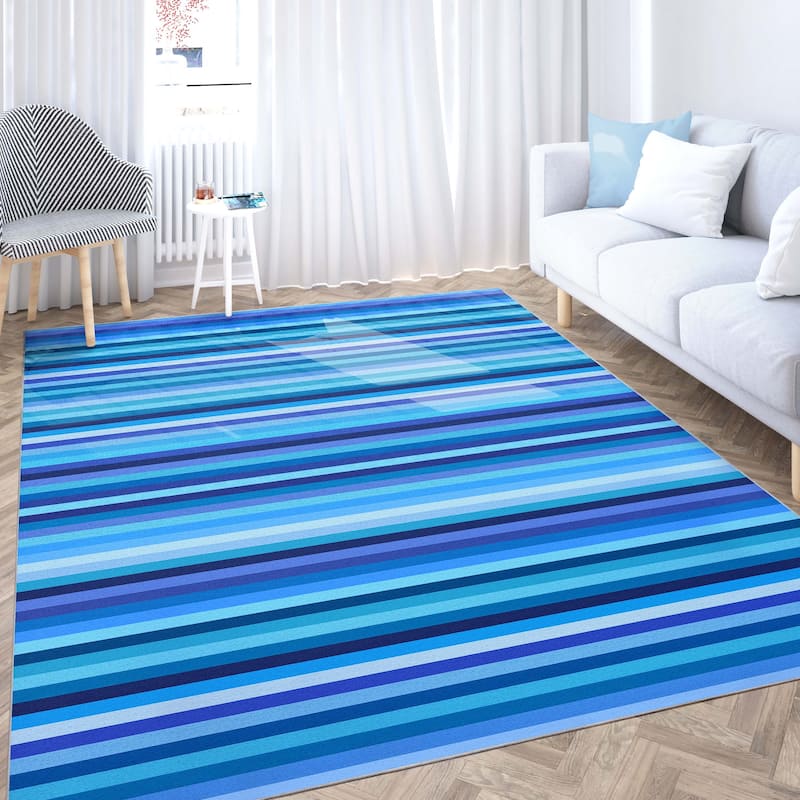 Crayola Stripe Blue Retro Area Rug By Well Woven