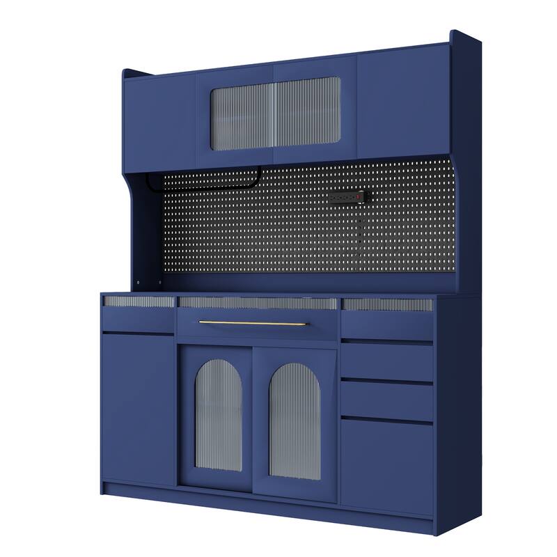 Freestanding 63" W Buffet with Hutch, Large Coffee Bar Storage Cabinet with 6 Drawers, 5 Cabinets with Adjustable Shelves