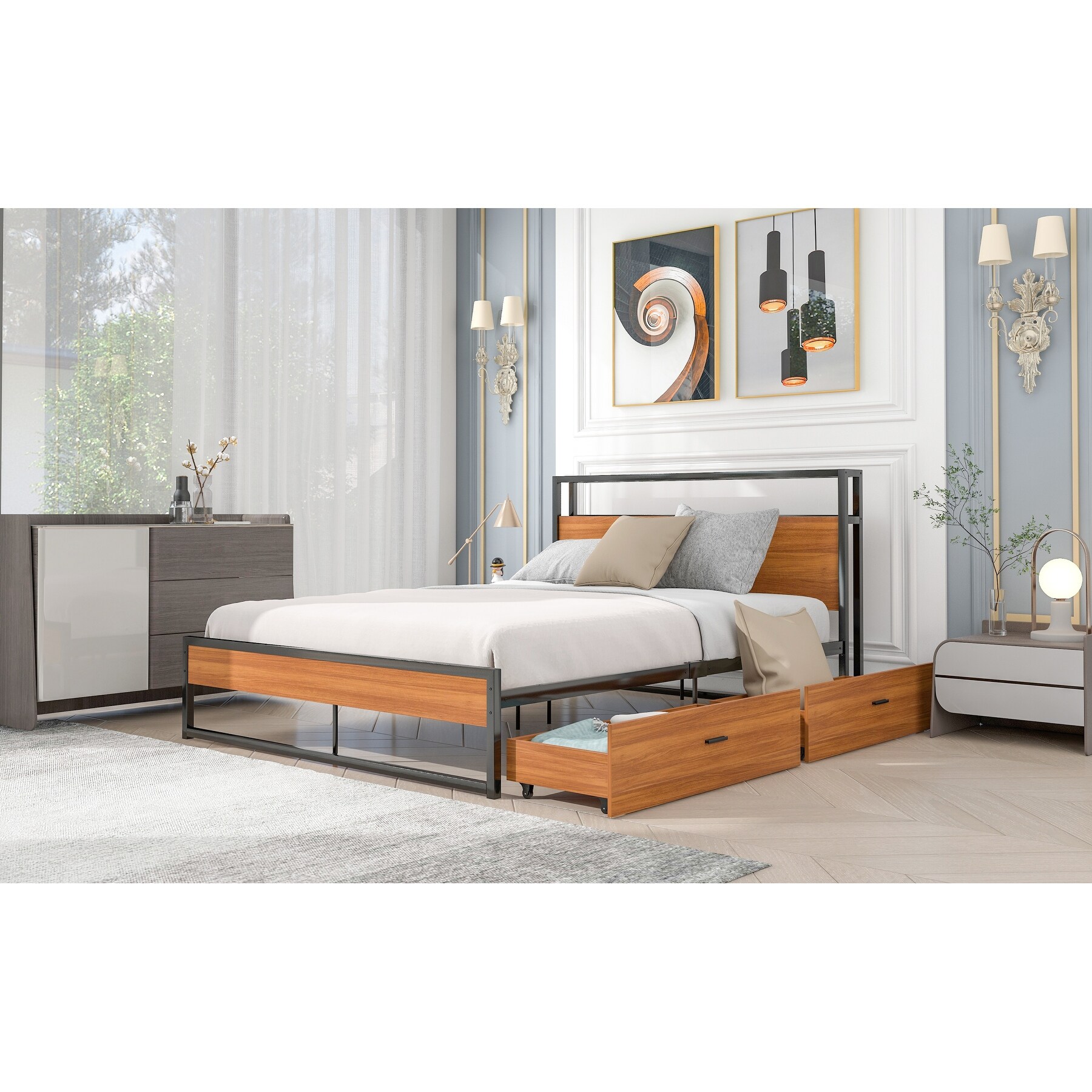 Queen bed frame with shop slide out bed
