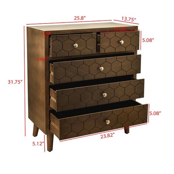 Handcrafted Accent Drawer with Abstract Carvings and 5 Drawers for ...
