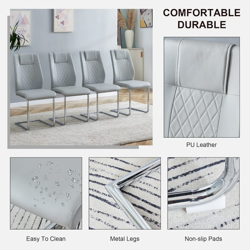 Faux Leather Dining Room Chairs with Upholstered Seat, Modern Kicthen Chairs Armless Accent Chairs with Metal Legs, Set of 4