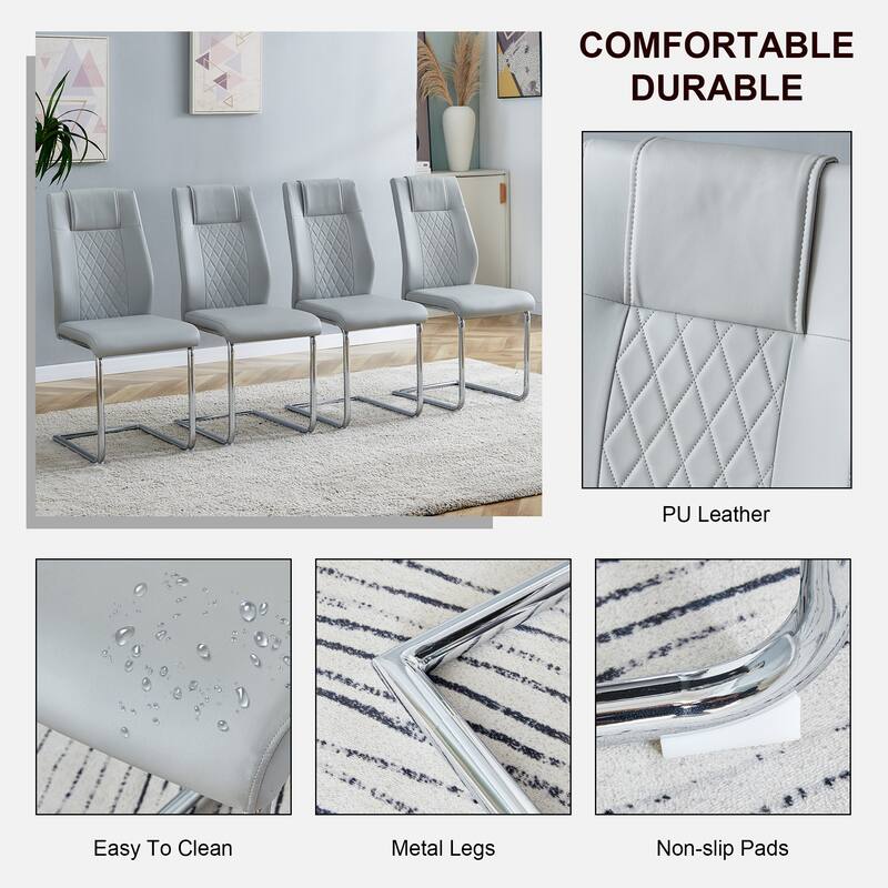 Leather Dining Chair Set of 6 Office Chair with C-Shaped Metal Legs