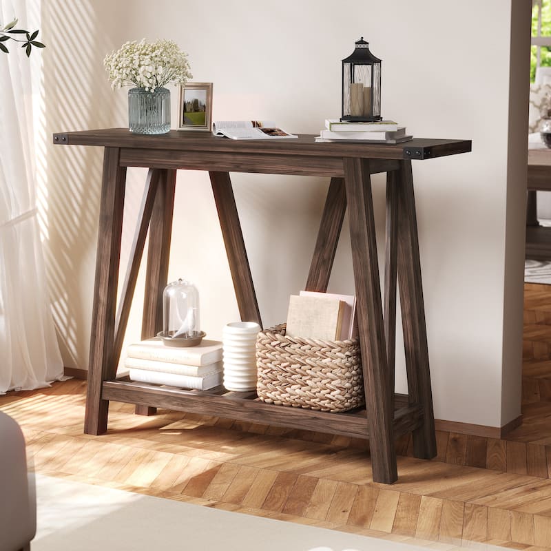 Console Table with Storage Shelf Entry Table for Living Room Hallway - 41.34 in L * 11.42 in W * 31.5 in H - Walnut