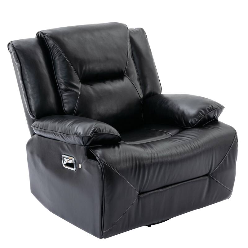 360° Swivel and Rocking Home Theater Recliner Manual Recliner Chair with a LED Light Strip for Living Room,Bedroom, Black