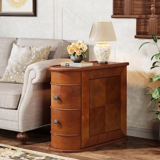 23.6 Inches Brown Wood End Table with Drawers, No Assembly Nightstand with Storage