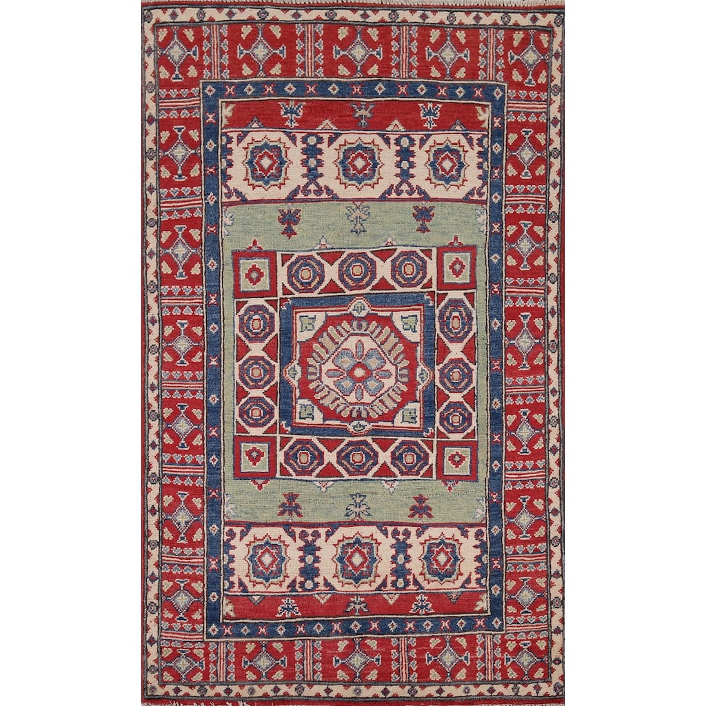 Kazak Foyer Rug Hand-Knotted Oriental Wool Carpet - 3'2" x 5'5"