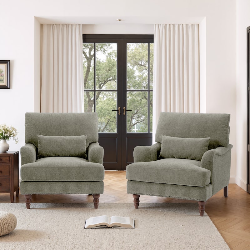 Set of 2 Mid Century Chenille Upholstered Accent Chairs