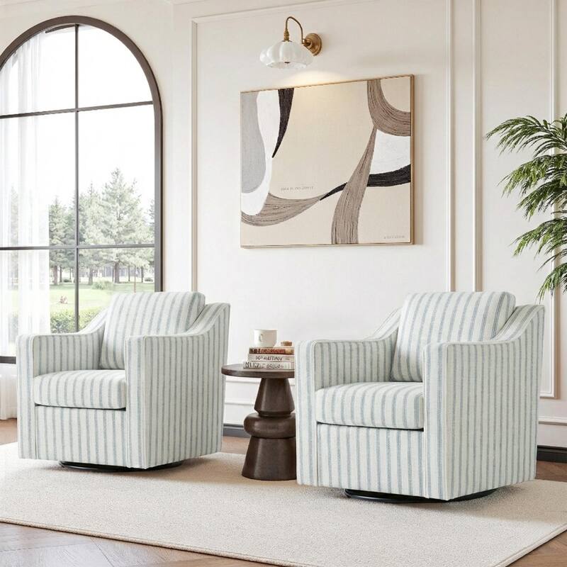 Chenille/Leather Swivel Barrel Chair(Set of 2) Modern Club Chair by UIXE