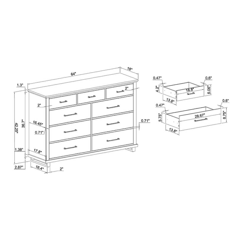 Spacious and Stylish 52" Extra-Wide 6-Drawer Dresser