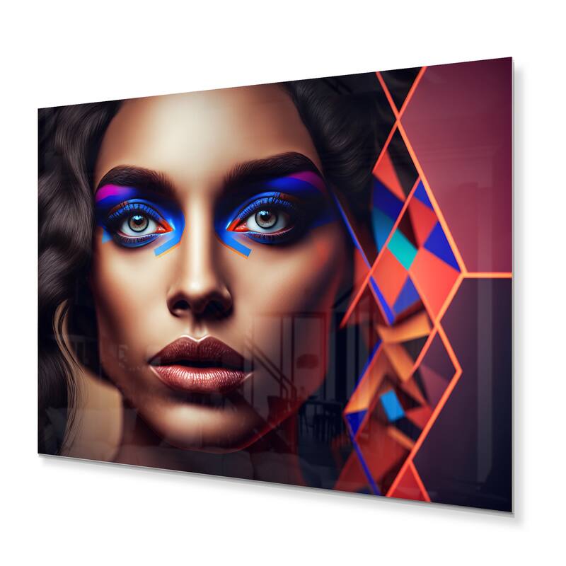 Designart 'Abstract Woman Portrait In Red And Blue III' Woman Seductive