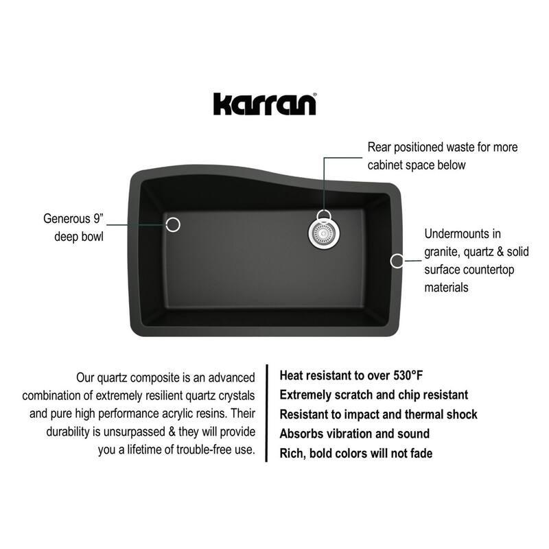 Karran Undermount Quartz Composite 33 in. Single Bowl Kitchen Sink with Accessories