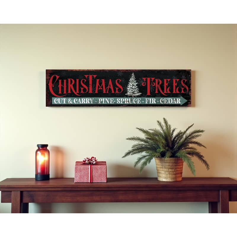 HomeRoots 36" X 11" Black Red And White Christmas Trees Wood Wall Decor - White/Red/Black - 11.00 in. x 36.00 in.  x 1.00 in.